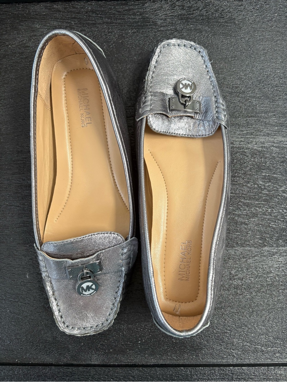 Michael Kors Metallic Silver Leather Penny Loafers